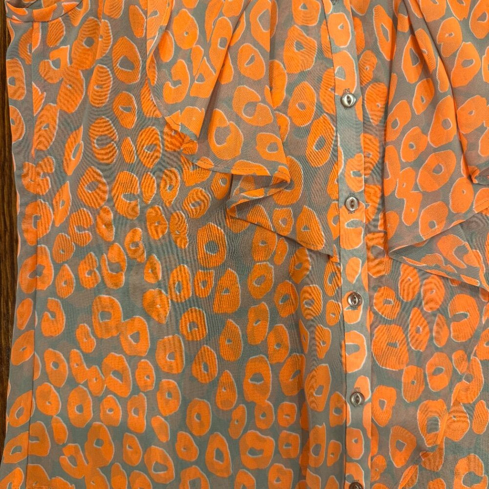 Yoana Baraschi Bright Orange/Grey Leopard Print Sleeveless Sheer Top, XS - Picture 3 of 6